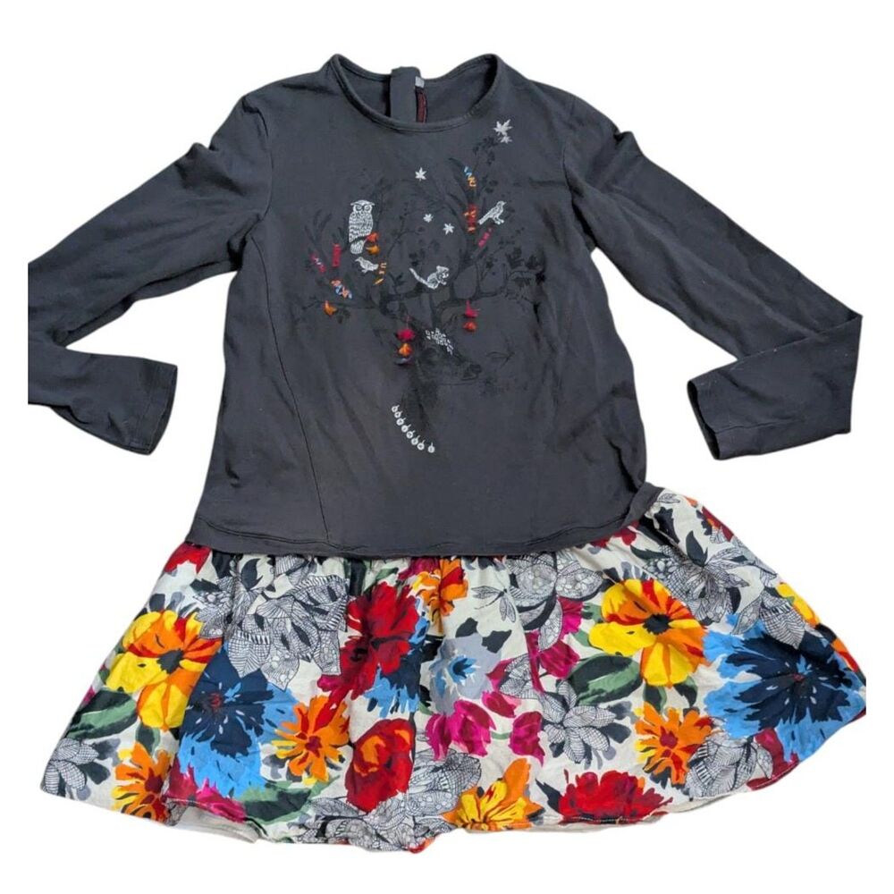 Catimini French Designer Owl & Deer Spirit Animal Floral Party Dress